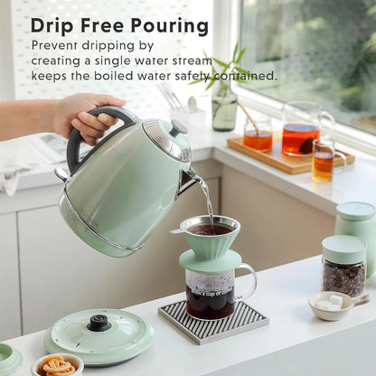 BUYDEEM K640N Stainless Steel Electric Kettle with Auto Shut-Off & Boil Dry Protection, 1.7L Cordless Hot Tea Water Boiler with Swivel Base, 1440W Fast Heating