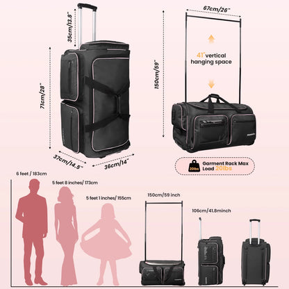 Fegat Dance Bag with Garment Rack - 28"Collapsible Rolling Competition Dance Duffle Bag Lightweight Costume Wheeled Suitcase for Dancers Shows Livestreamer Athletes