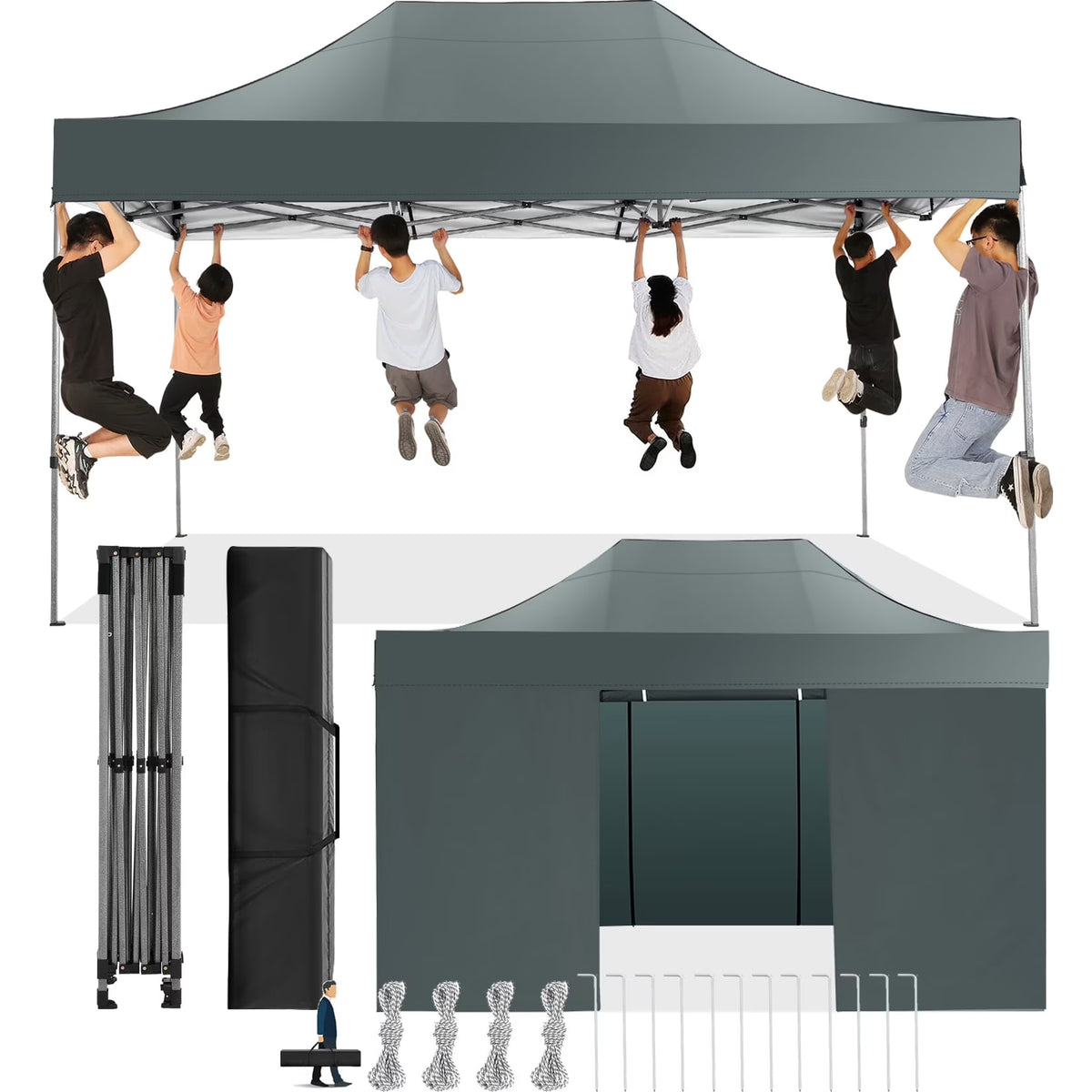 COBIZI 10x15ft Pop up Canopy, Easy up Heavy Duty Canopy Tent with 4 Removable Sidewalls,Gray