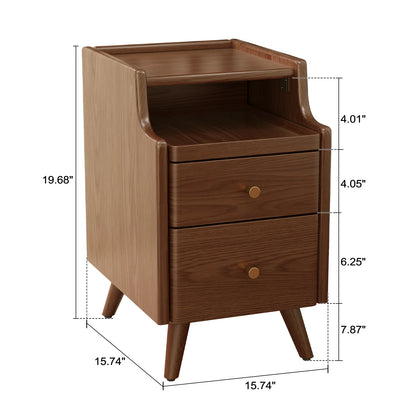 Small Nightstand,Solid Wood Nightstand with Drawers, Walnut Bedside Table for Bedroom