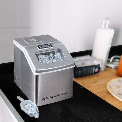Frigidaire 40lbs. Countertop Clear Square Ice Maker - Stainless Steel