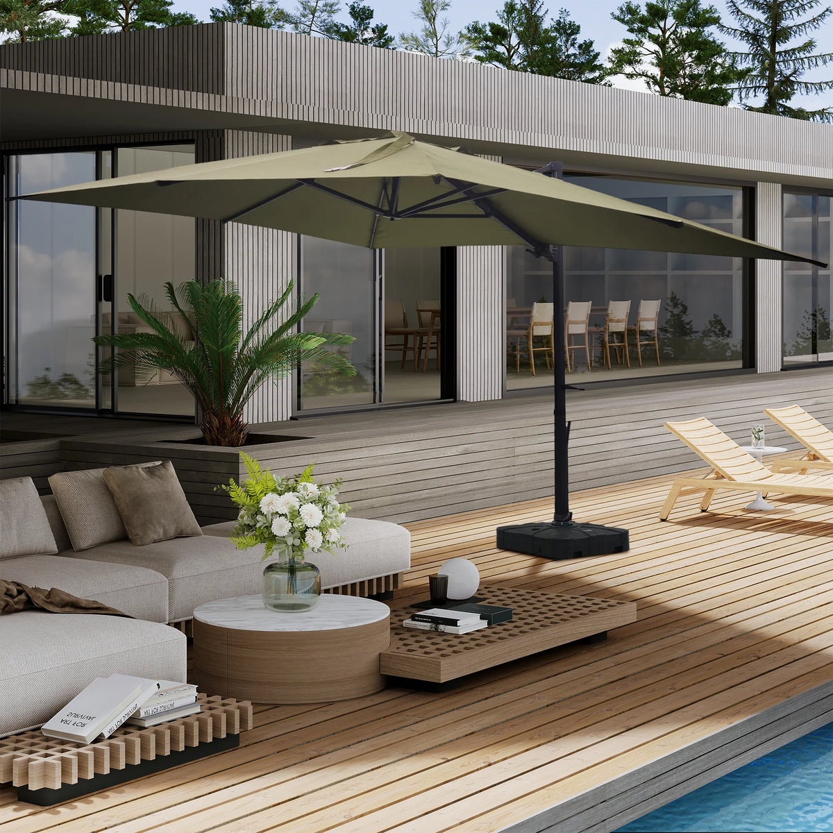 Boyel Living 10 x 13 FT Cantilever Patio Umbrella, Outdoor Rectangle Offset Umbrella with 360°Rotation, Heavy Duty Patio Hanging Umbrella with Base for Garden Pool Backyard, Navy Blue