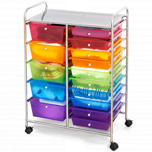 Costway 15 Drawer Rolling Storage Cart Tools Scrapbook Paper Office School Organizer White