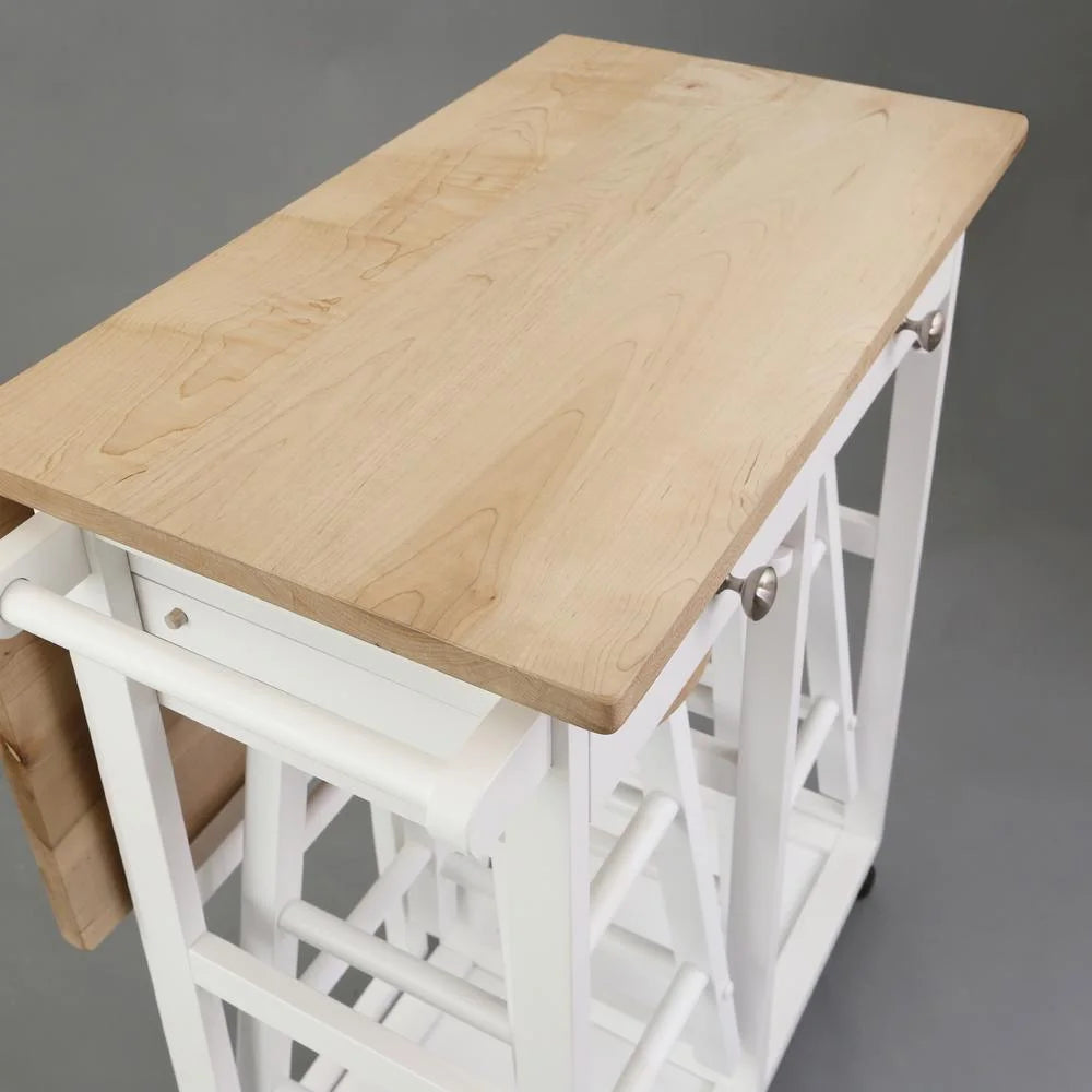American Trails Breakfast Cart with Drop-Leaf Table, American Maple Top, Square - White