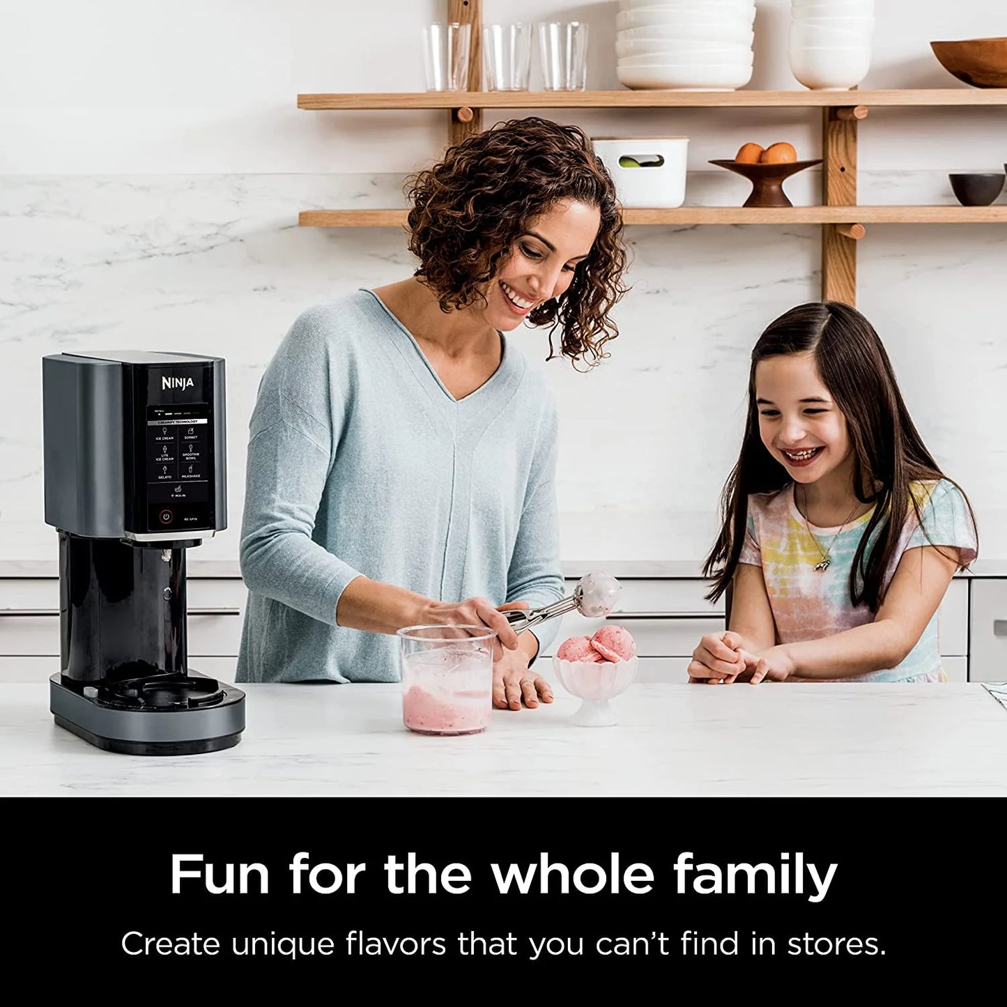 Ninja CREAMi, Ice Cream Maker, Ice Cream, Gelato, Sorbet,Milkshakes, Mix-ins, Smoothie Bowls & More, 7-in-1, Ice Cream Pints, Pint lid, Healthy Ice Cream, Compact, Perfect for Kids, Black, NC299AMZ
