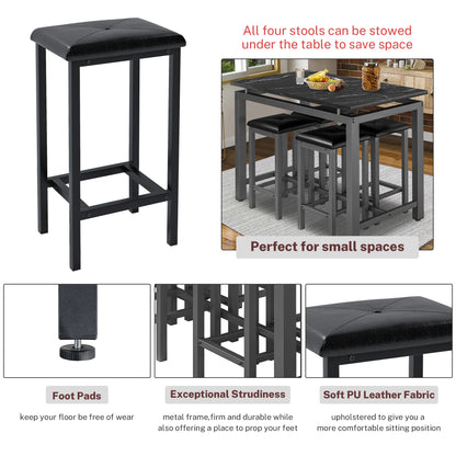 5 Piece Dining Set, Modern Dining Table and Chairs Set for 4, Counter Height Bar Table Set, Modern Pub Table with 4 Velvet Fabric Cushioned Stools, Faux Marble Dining Table & Stools Set, D9297