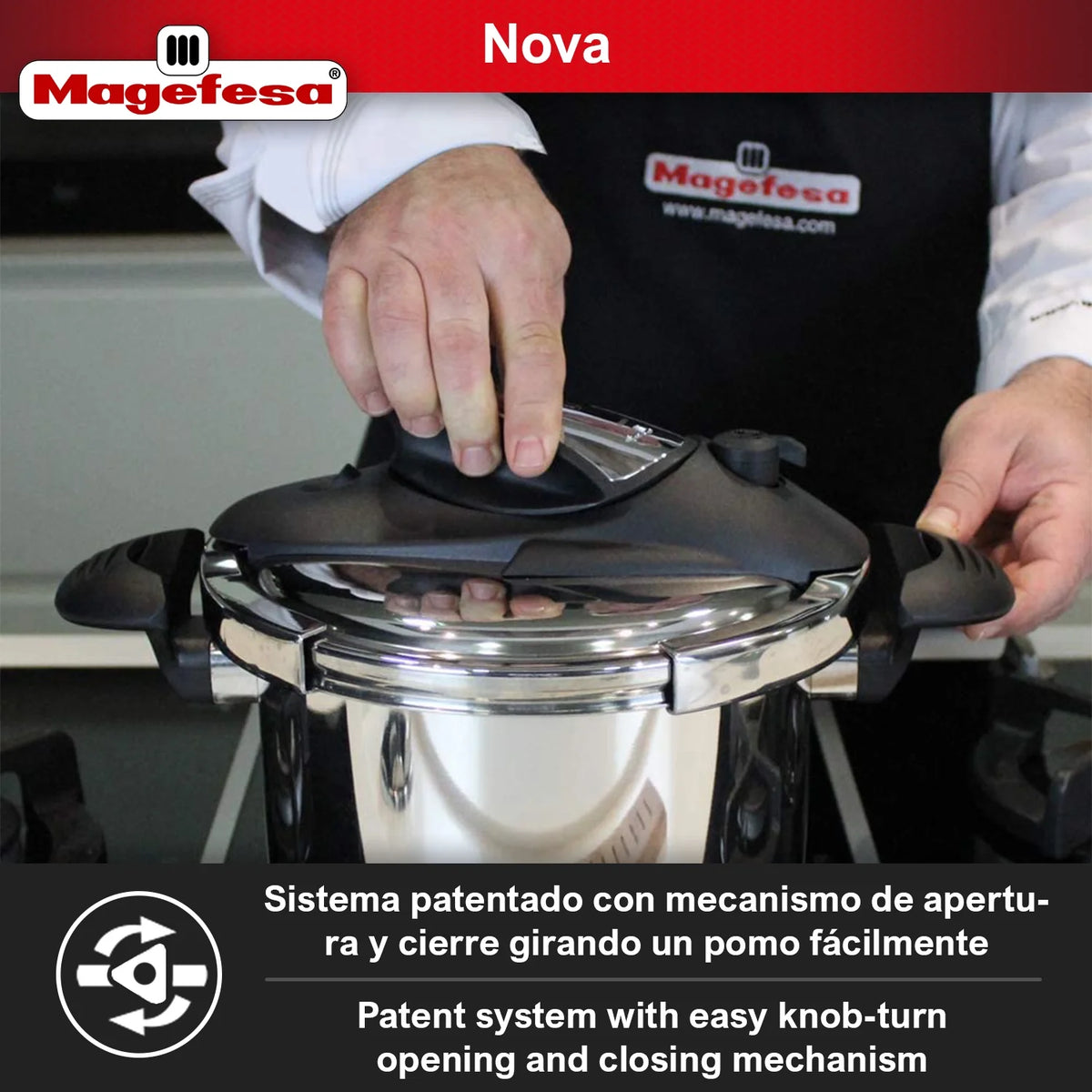 Magefesa Nova 4.2 Qt Stovetop Pressure Cooker �?Fast Cooking, Easy Locking, 18/10 Stainless Steel, Induction Compatible, 5 Safety Features, 11.6 PSI