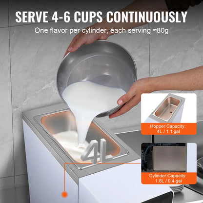KFFKFF Commercial Ice Cream Machine Output of 10.6 QT/H, 1000W Single Taste Tabletop Soft Serve Ice Cream Device, 4L Reservoir 1.6L Cylinder, Digital Screen Automatic Cleaning Pre-chilling