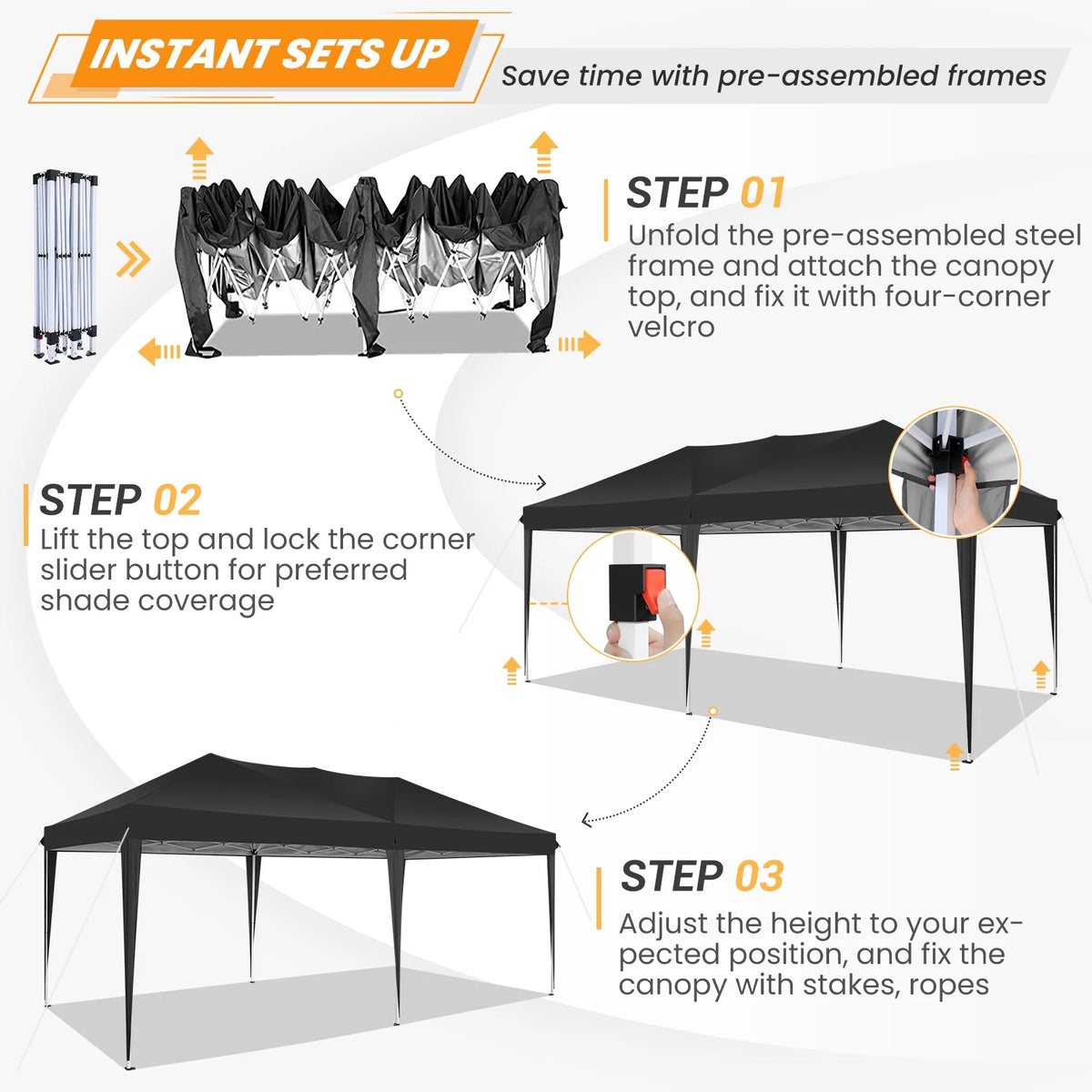 SANOPY 10'x10' EZ Pop Up Canopy Tent Outdoor Party Instant Shelter Portable Folding Beach Canopy with 4 Sandbag & Carrying Bag, Black