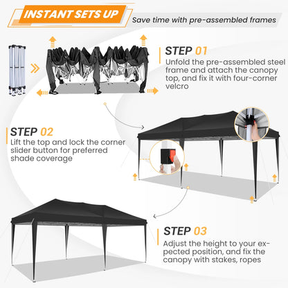 SANOPY 10'x10' EZ Pop Up Canopy Tent Outdoor Party Instant Shelter Portable Folding Beach Canopy with 4 Sandbag & Carrying Bag, Black