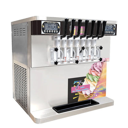 Kolice ETL Commercial Countertop 7 Flavors Soft Serve Ice Cream Machine-Transperant Dispenser, Upper Tanks Refrigerated