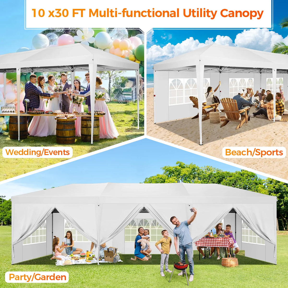 SANOPY 10'x10' EZ Pop Up Canopy Tent Outdoor Party Instant Shelter Portable Folding Beach Canopy with 4 Sandbag & Carrying Bag, Black