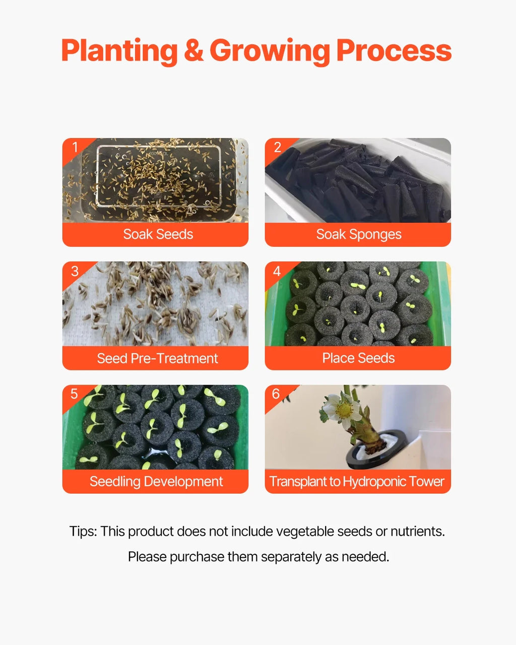 VEVOR Hydroponic Growing System, 50 Pods Vertical 10 Tiers Hydroponic Tower, Rolling Hydronic Garden with Water Pump & Wheels, Indoor Plants Germination Kit for Herbs Fruits & Vegetables
