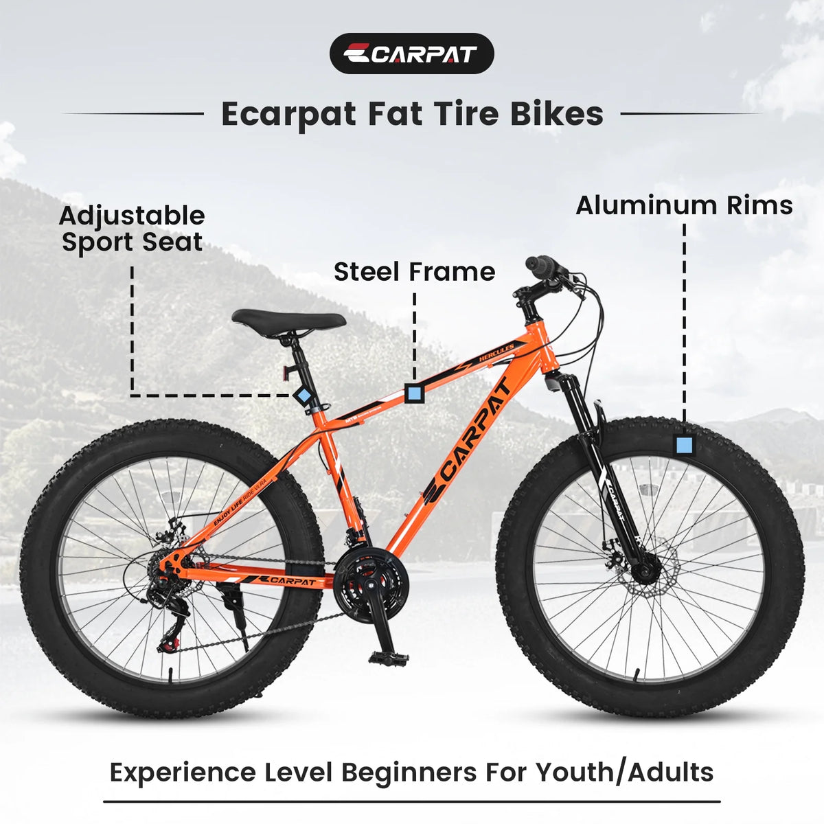 26-Inch Fat Tire Bike for Adults/Teens, Shimano 21-Speed Mountain Trail Bike with Dual Disc Brakes-Black