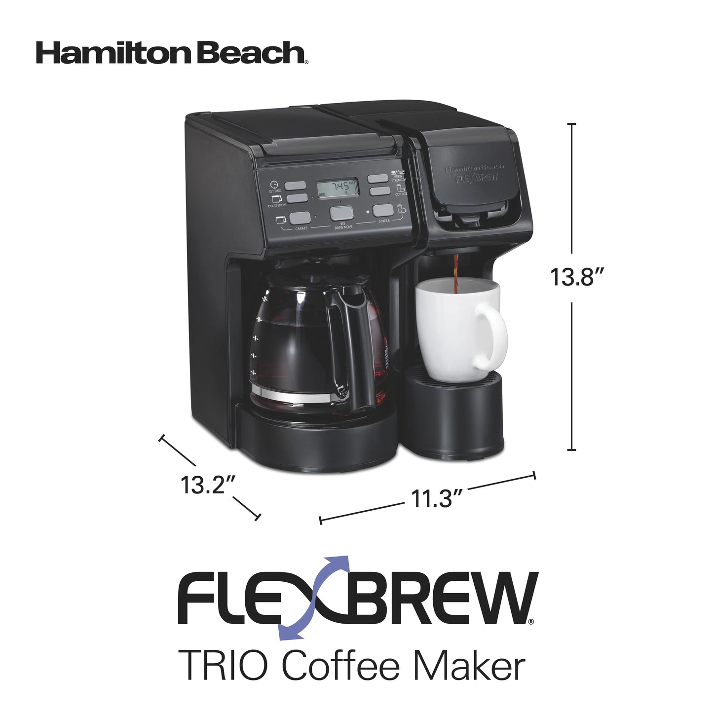 Hamilton Beach FlexBrew Coffee Maker, K Cup Pod Compatible Single Serve Coffee Maker & 12-Cup Coffee Pot, Black