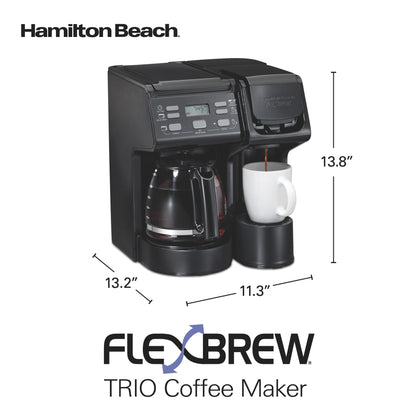 Hamilton Beach FlexBrew Coffee Maker, K Cup Pod Compatible Single Serve Coffee Maker & 12-Cup Coffee Pot, Black