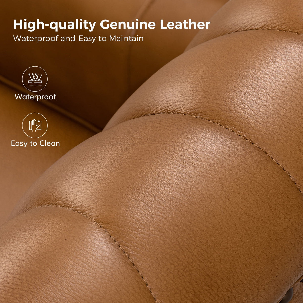 Traditional Genuine Leather Accent Chair with Nailhead Trim Tufted Armchair for Living Room Camel