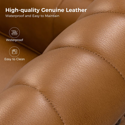 Traditional Genuine Leather Accent Chair with Nailhead Trim Tufted Armchair for Living Room Camel