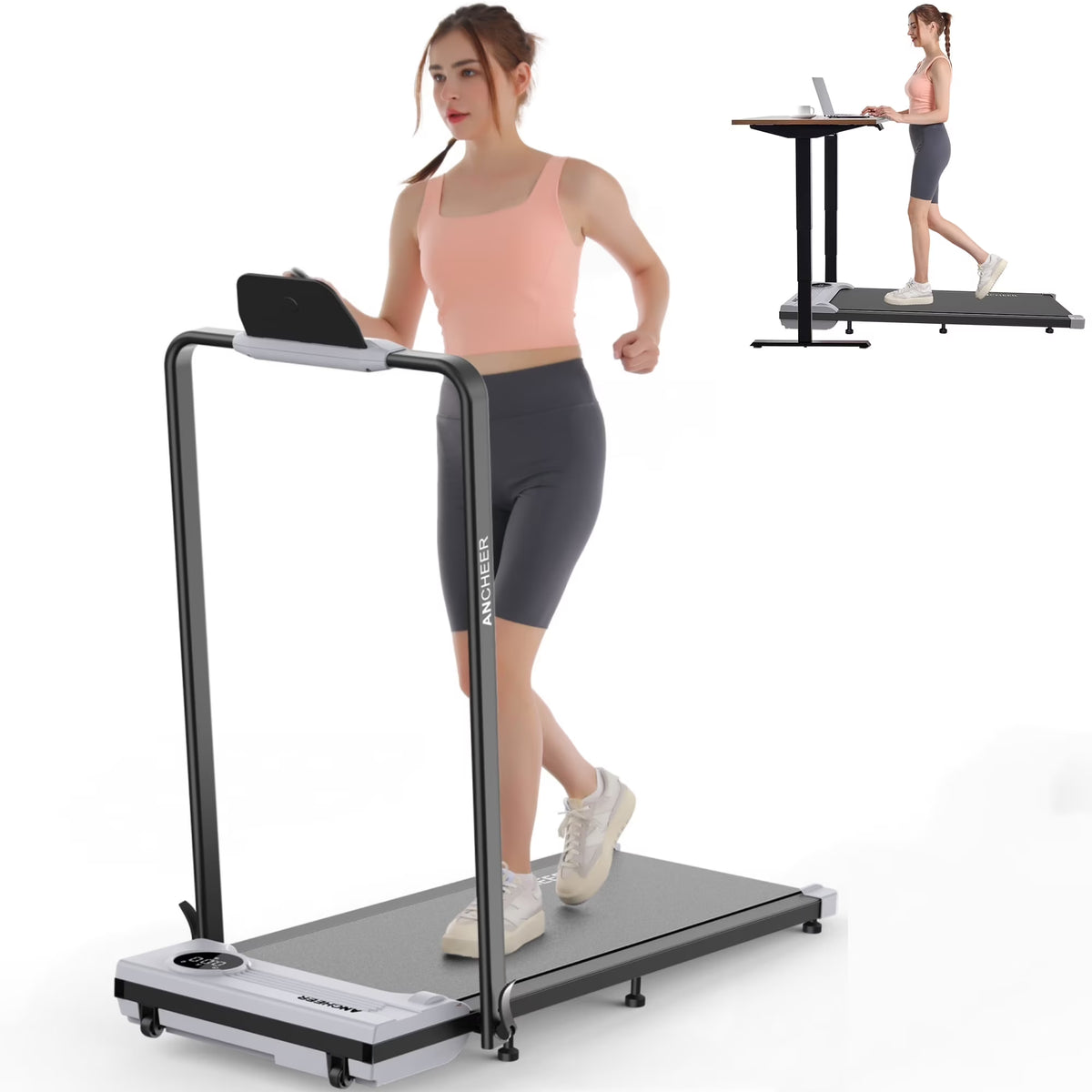 ANCHEER Portable Folding Walking Pad 300lb, 7.5 MPH Under Desk Treadmill with Remote Control & LED Display,2 in 1 Walking Pad Treadmill for Home/Office/Exercise(Pink)