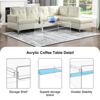 VDGPWA 32" Rectangle Waterfall Coffee Table, 0.6" Thick All Acrylic, Clear