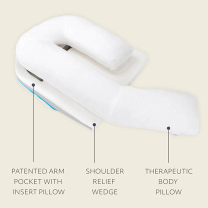 MedCline Shoulder Relief System, Bundle - Bed Wedge & Full Body Shoulder Pillow for Side Sleepers - with Extra Cases - Arm Hole Pocket & Incline Sleep Position - Large - 5'10" & Above, 1 Ct