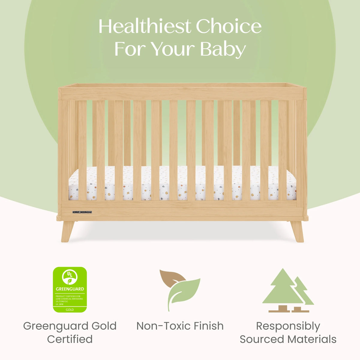 Delta Children Frankie 4-in-1 Convertible Crib - Greenguard Gold Certified, Black with Natural