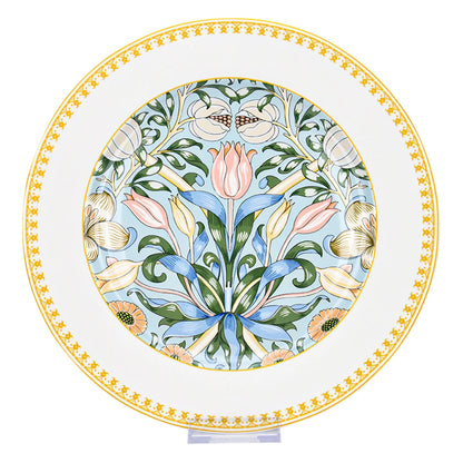 STP GOODS Melodie de Fleurs Bone China Dinnerware Set of 24 Service for 6 24-Piece Dish Set of Plates and Bowls, Blue Gold White