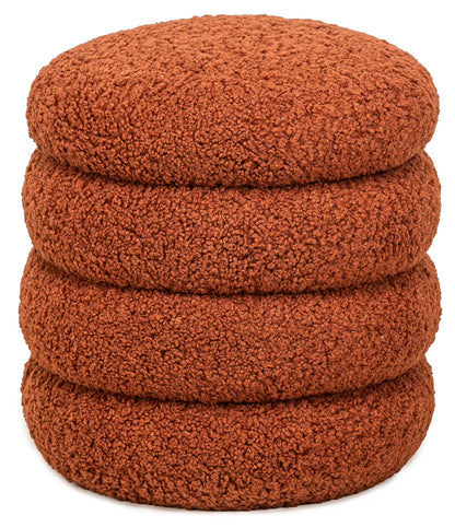 White Boucle Pouf with Storage Vintage Style Living Room