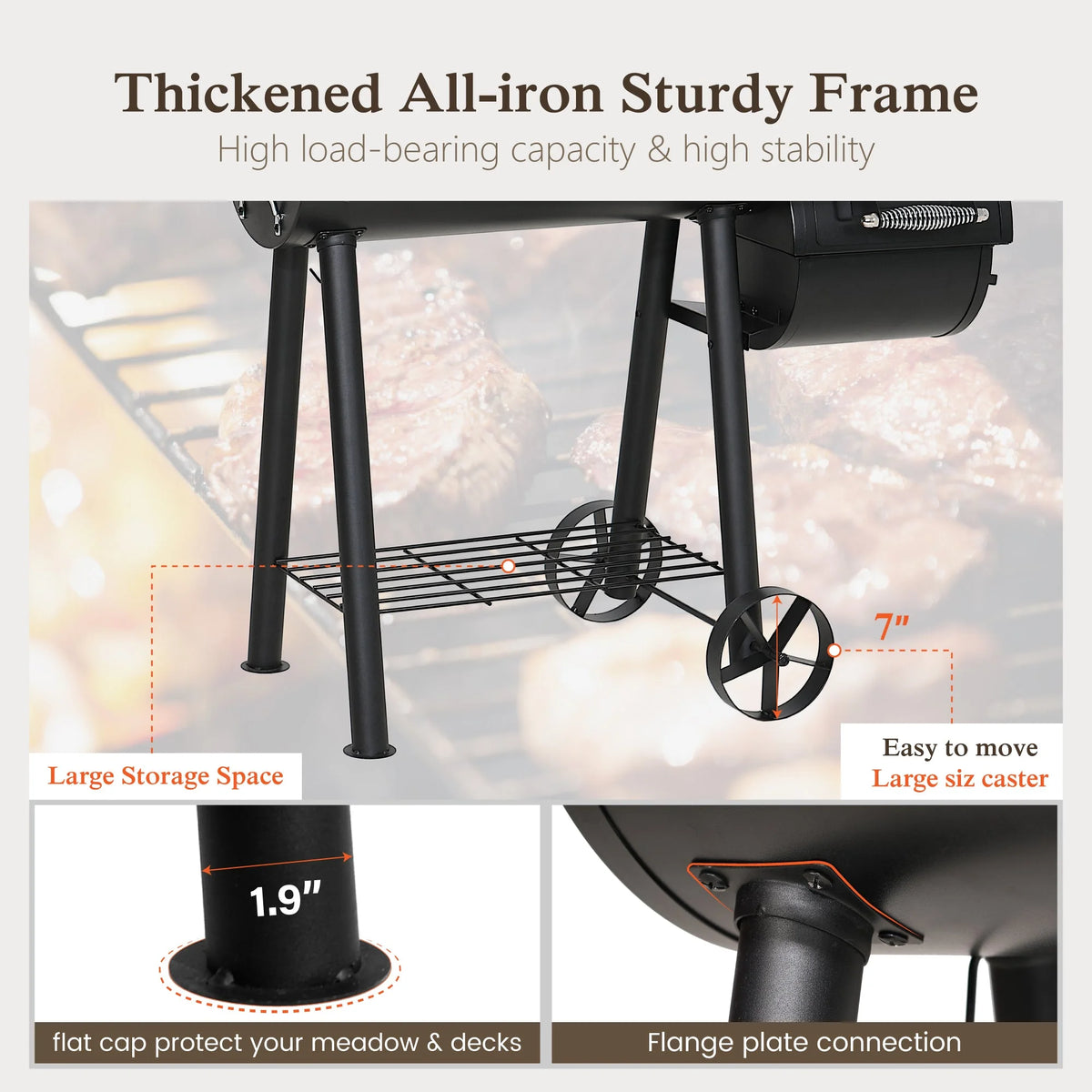 Alpha Joy Steel BBQ Charcoal Grill with Offset Smoker in Black