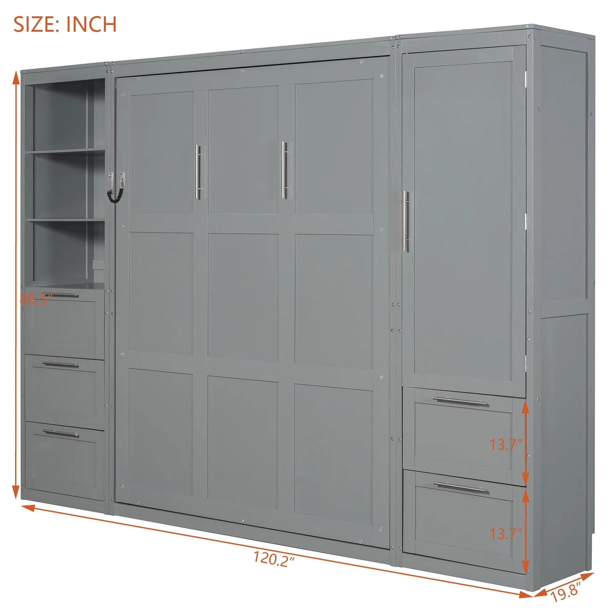 Newest Queen Size Murphy Bed Wall Bed with Closet ,Drawers , Shelves,Gray