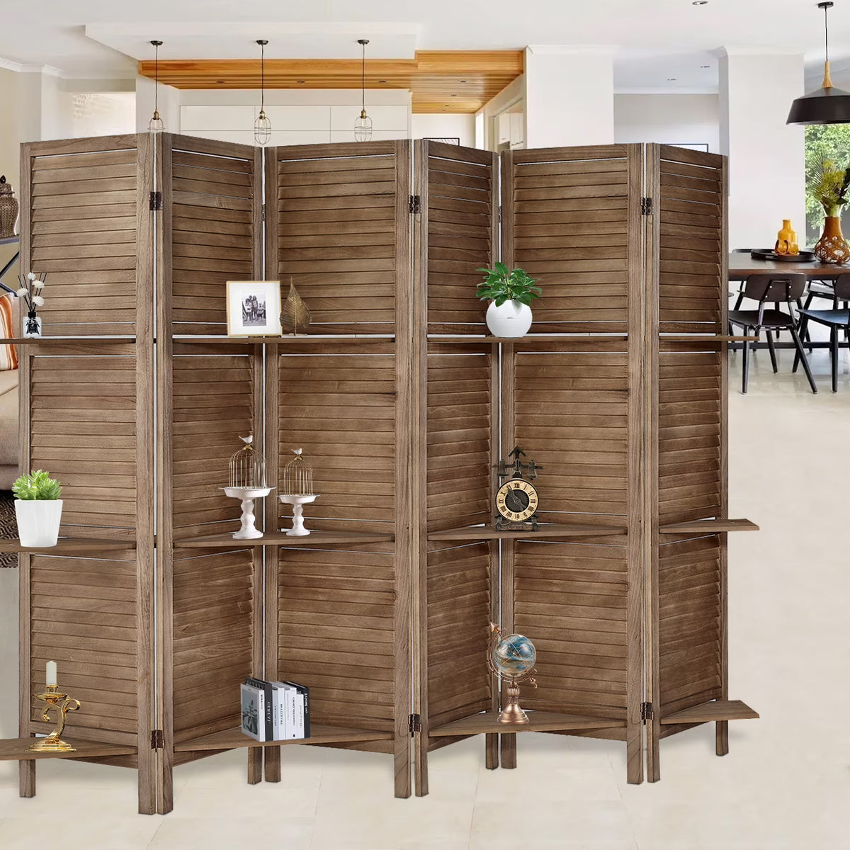 6-Panel Room Divider with Shelves5.6ft Tall Folding Privacy Screen Panels, Room Divider Wall, Divider for Room Separation, Room Divider ShelvesEffectively Block SightNatural