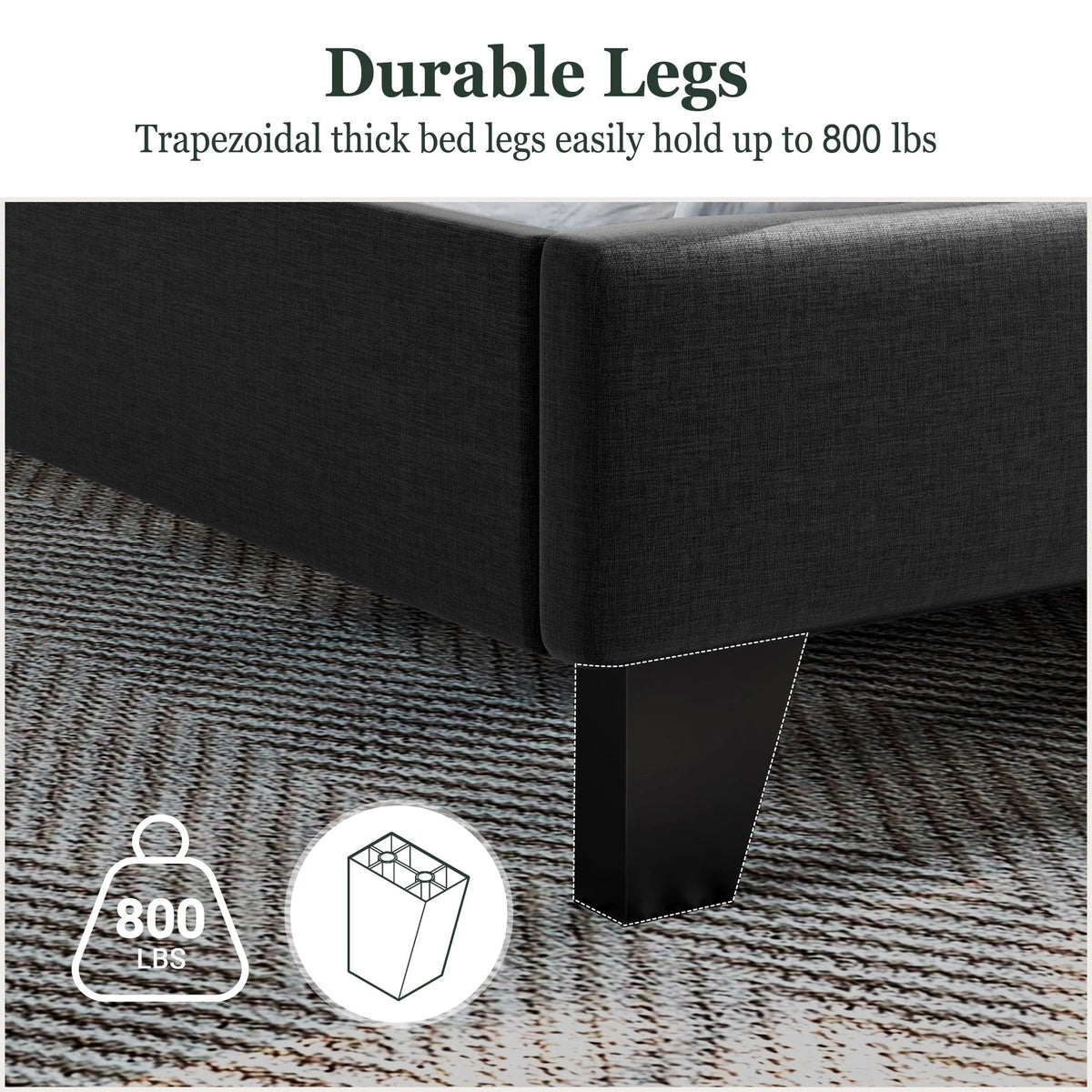 Amolife Queen Size Platform Bed with Wingback Headboard, Square Stitched Style, Dark Grey