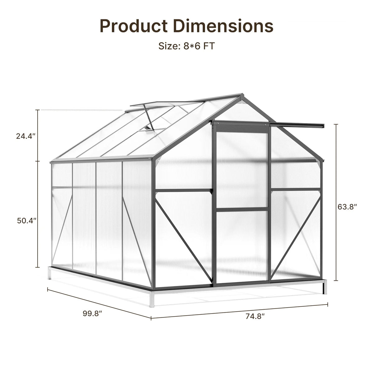 Asofer 6' x 4' Greenhouse for Outdoors, Aluminum Walk-in Green Houses shed with Rain Gutter and Roof Vent for Backyard
