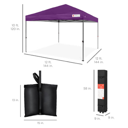 Best Choice Products 12x12ft Easy Setup Pop Up Canopy w/ 1-Button Setup, Wheeled Case, 4 Weight Bags - Navy Blue
