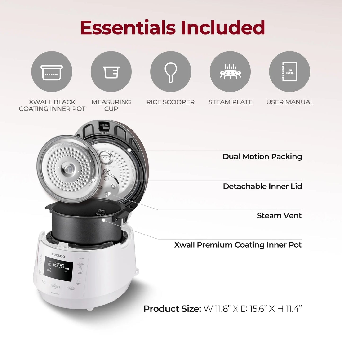 Cuckoo CRP-P1009SW 10-Cup (Uncooked) Heating Pressure Rice Cooker & Warmer with Nonstick Inner Pot