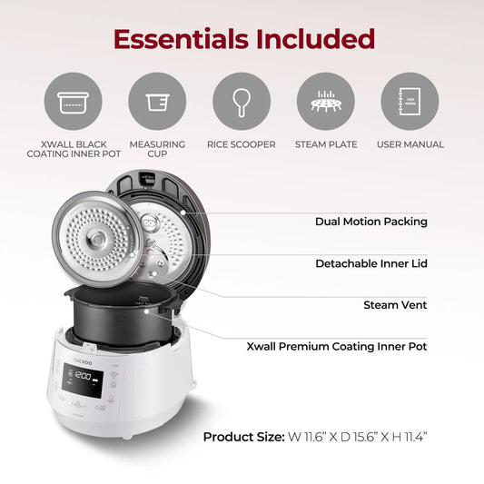 Cuckoo CRP-P1009SW 10-Cup (Uncooked) Heating Pressure Rice Cooker & Warmer with Nonstick Inner Pot