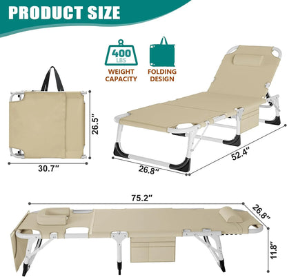 Slsy Folding Lounge Chair, 5-Position Adjustable Outdoor Reclining Chair, Folding Sleeping Bed Cot, Folding Chaise Lounge Chair for Pool Beach Patio Sunbathing
