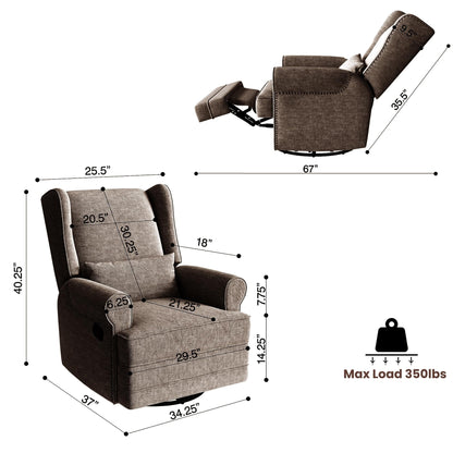 Royalcraft Swivel Nursery Glider Recliner, Comfy Upholstered Glider Chair with Lumbar Pillow and Footrest, Beige
