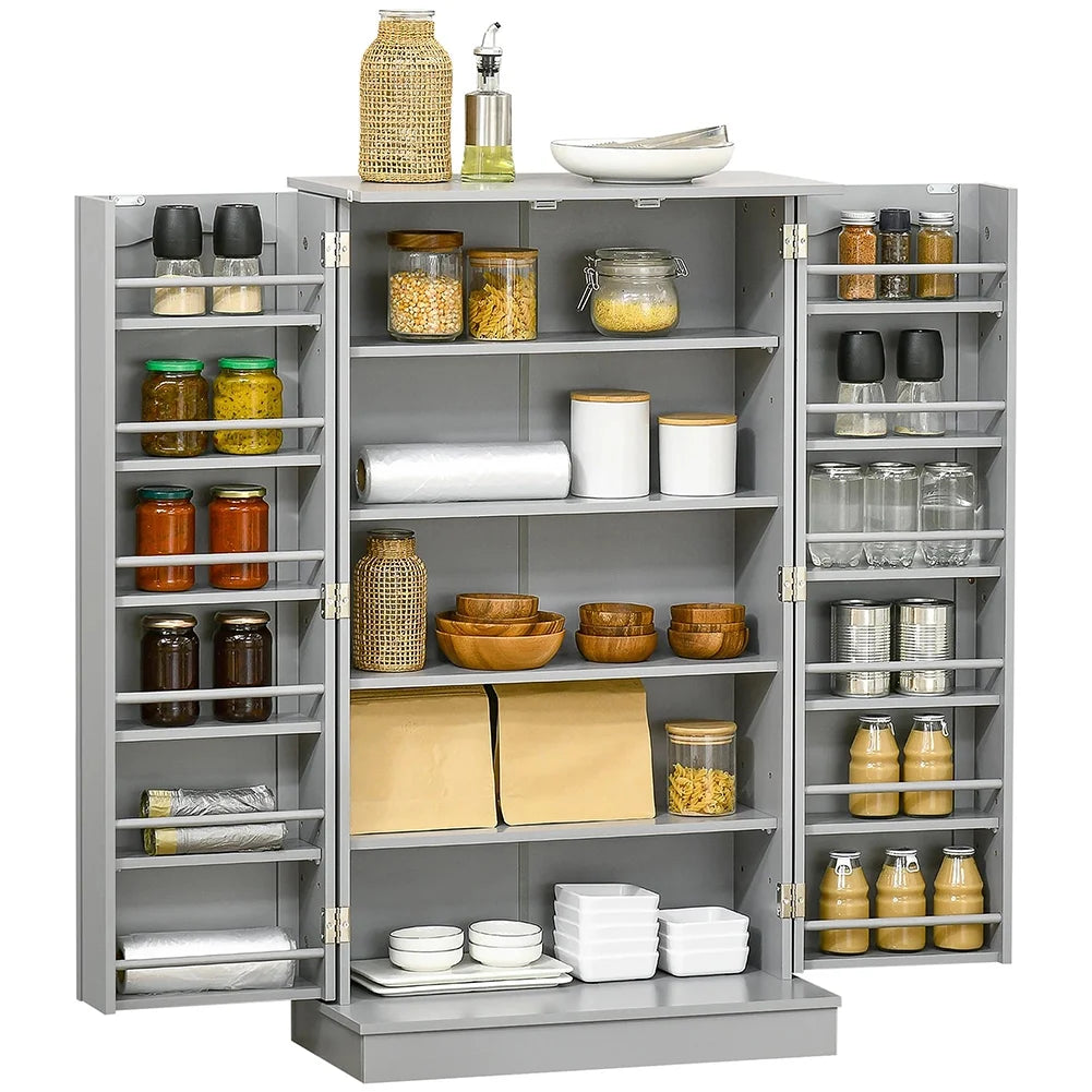 Spaco 17-Tier Kitchen Small Pantry Cabinet with 2 Doors and 6 Adjustable Shelves, Cabinet Pantry, Freestanding 5-Tier Shelving Pantries for Kitchen Storage, Gray