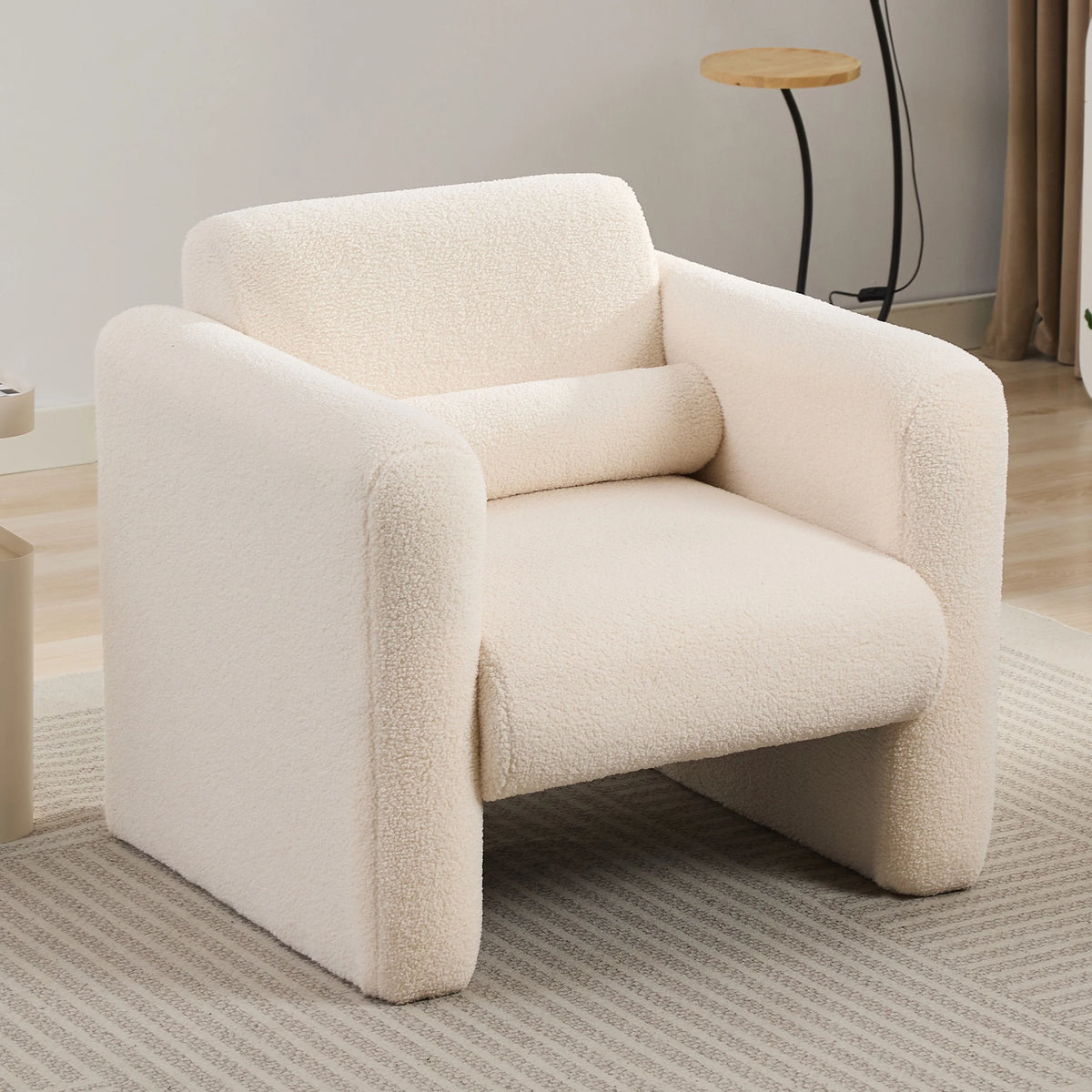 Euroco Modern Accent Chair Lambskin Sherpa Fabric Upholstered Comfy Reading Arm Chair Soft Padded Armchair with Back and Pillow,Burnt Orange