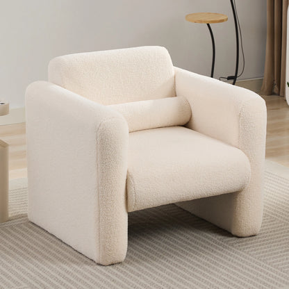 Euroco Modern Accent Chair Lambskin Sherpa Fabric Upholstered Comfy Reading Arm Chair Soft Padded Armchair with Back and Pillow,Burnt Orange