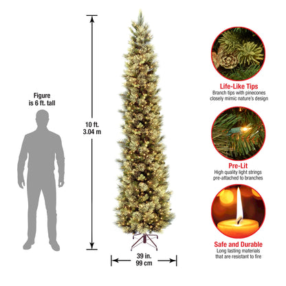 9 ft Pre-Lit Carolina Pine Slim Artificial Christmas Tree with 800 Clear Lights, Slim Profile