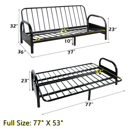 Aukfa 77" Futon Frame Metal Futon Full Size Sofa Bed, Space Save, Black