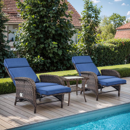 OPOHORO Outdoor Recliner Chair, Adjustable Reclining Patio Chair with Cushion, Wicker Outdoor Chaise Lounge with Adjustable Backrest and Footrest, Ideal for Pool Deck, Beige