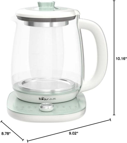 Bear YSH-C18S2 Health Pot, Electric Kettle Tea Maker with Infuser, Glass Kettle & Stew Pot, 16 Menus 1.8L 120V, Green