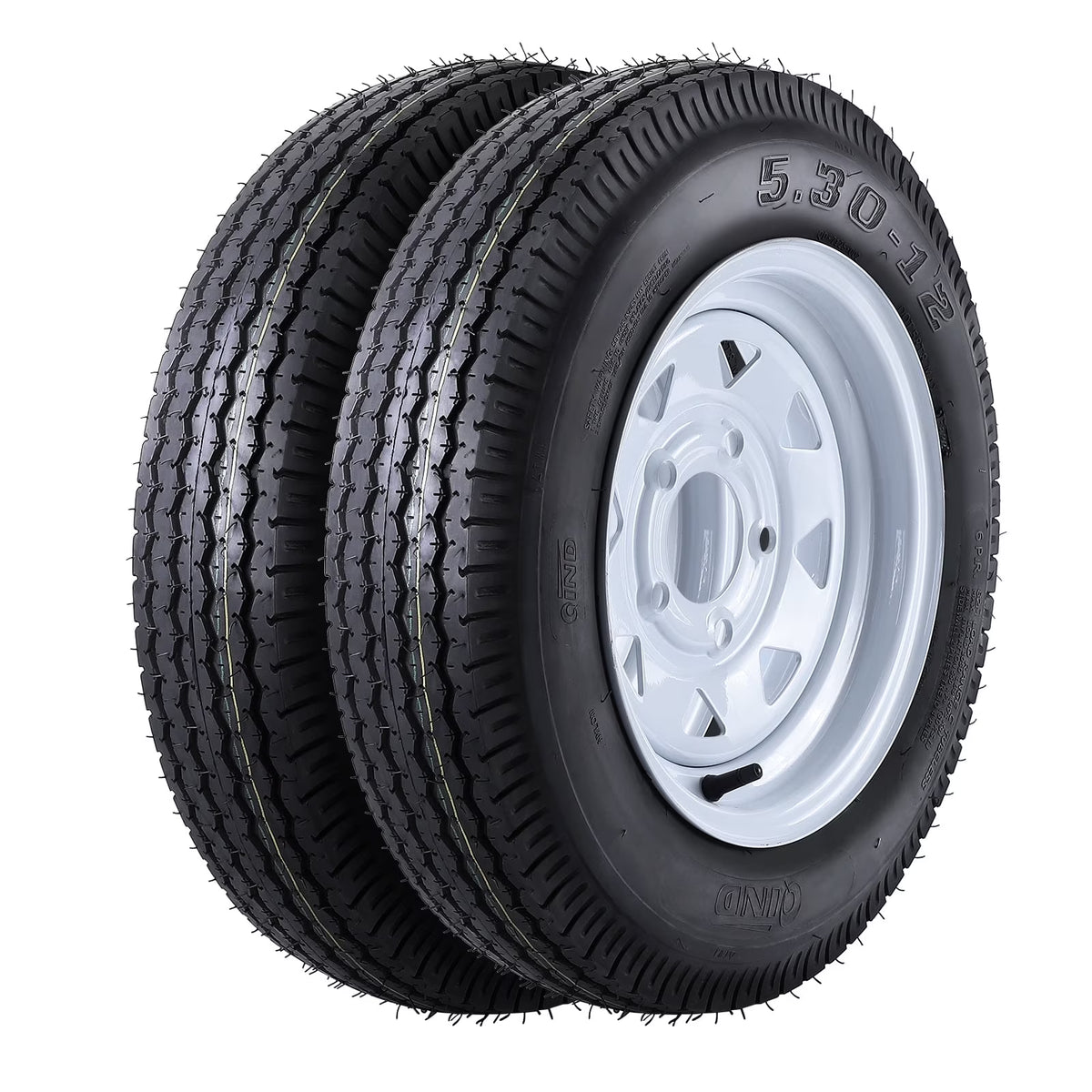 Garvee 2PCS trailer mounted wheels,12 "rims,5.30-12 5.30x12 530-12 5.30,5 lugs 4.5", load range C, 6PR