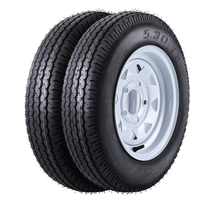 Garvee 2PCS trailer mounted wheels,12 "rims,5.30-12 5.30x12 530-12 5.30,5 lugs 4.5", load range C, 6PR
