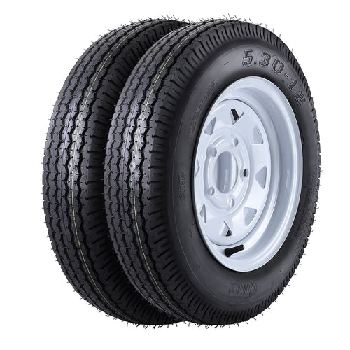 Garvee 2PCS trailer mounted wheels,12 "rims,5.30-12 5.30x12 530-12 5.30,5 lugs 4.5", load range C, 6PR