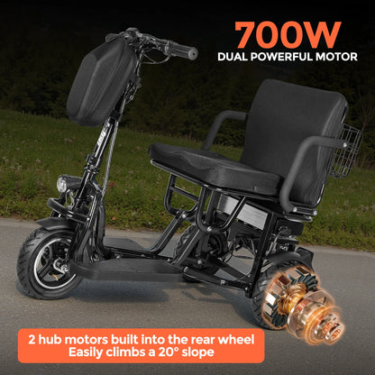BAMACAR 3-Wheel Folding Mobility Scooter Lightweight for Seniors & Adults 300 lbs, Portable Powered Handicap All Terrain Travel Scooter, Mobility Scooters Foldable Collapsible Electric Scooters Black