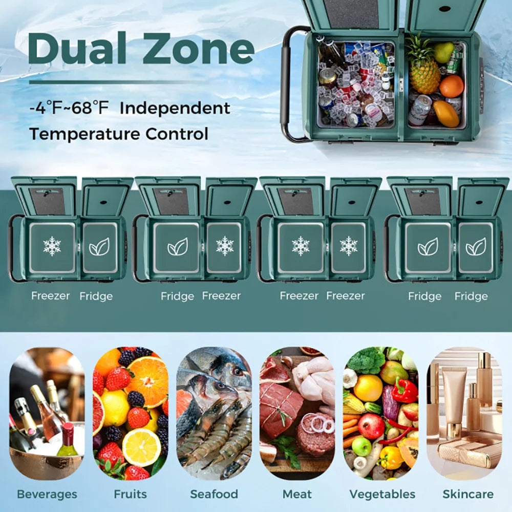 Spaco Dual Zone 12V Car Refrigerator for Vehicles Camping Travel Truck RV Boat Outdoor and Home Use-Green, Quart Portable Freezer Electric Cooler Car Refrigerator